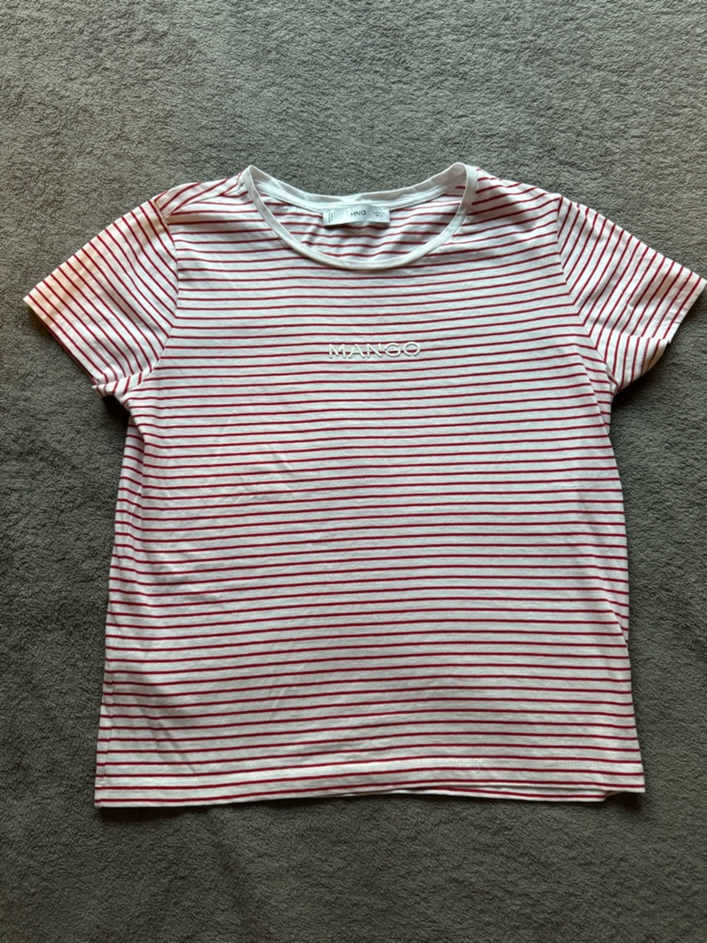 Mango White Tee with Red Stripes